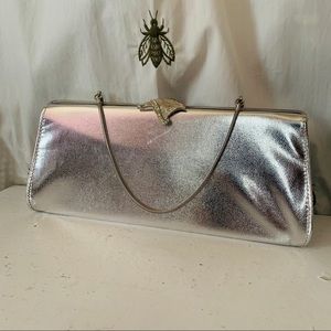 Vintage Metallic Silver Clutch Evening Bag, Rulo